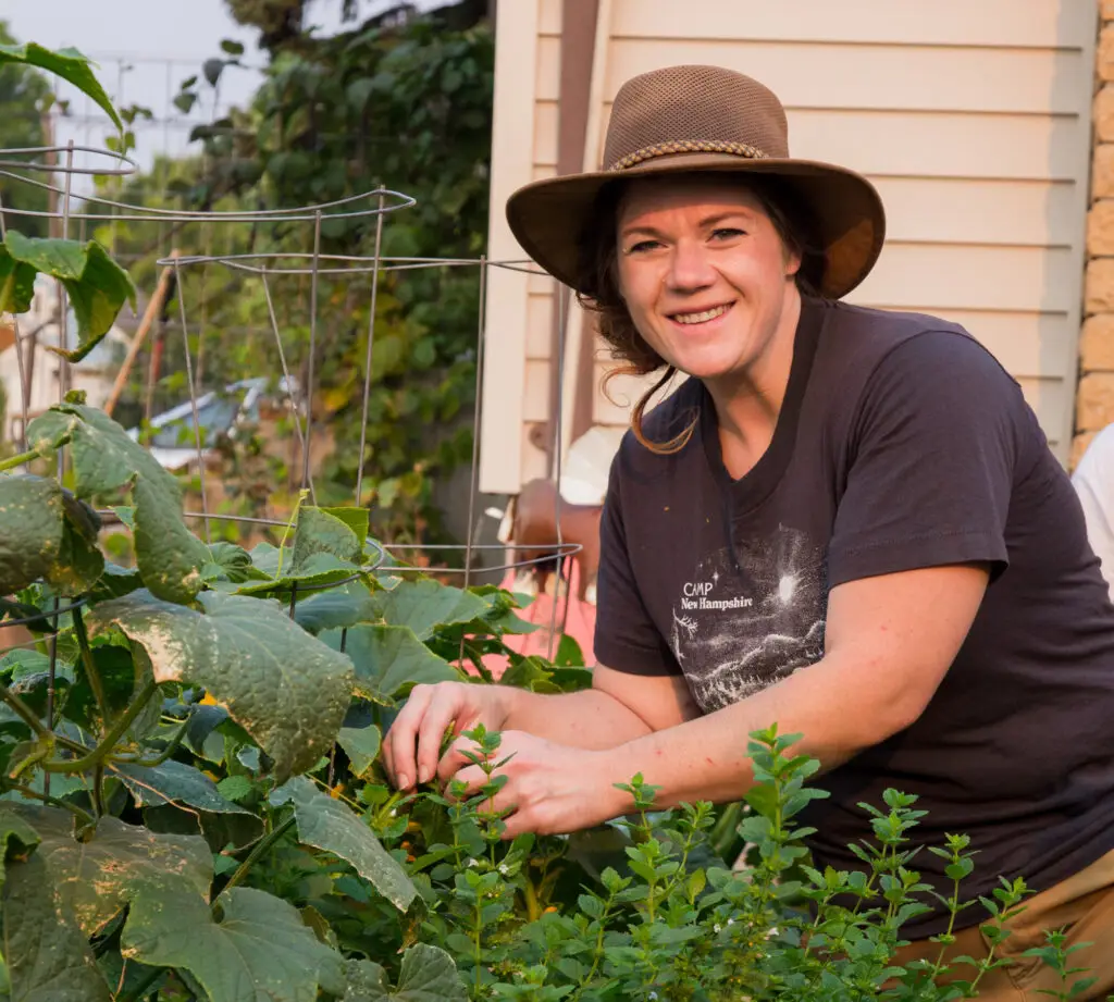 Emily Talago working in her garden